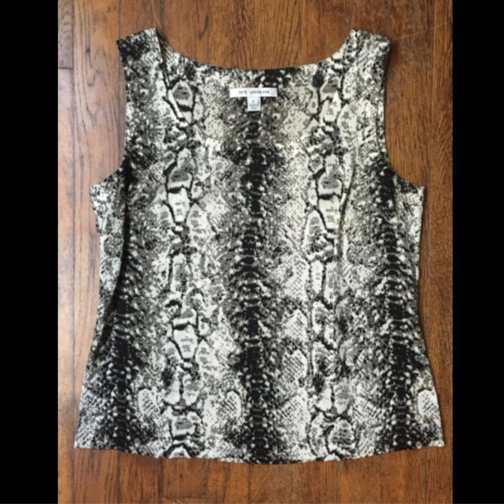 St. John Gray Black Python Print Stretch Silk Top - image 1